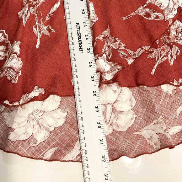 NWOT ZARA Skirt M Wrap Ruffle Midi Floral Linen Blend Button Waist Burgundy - Picture 13 of 13